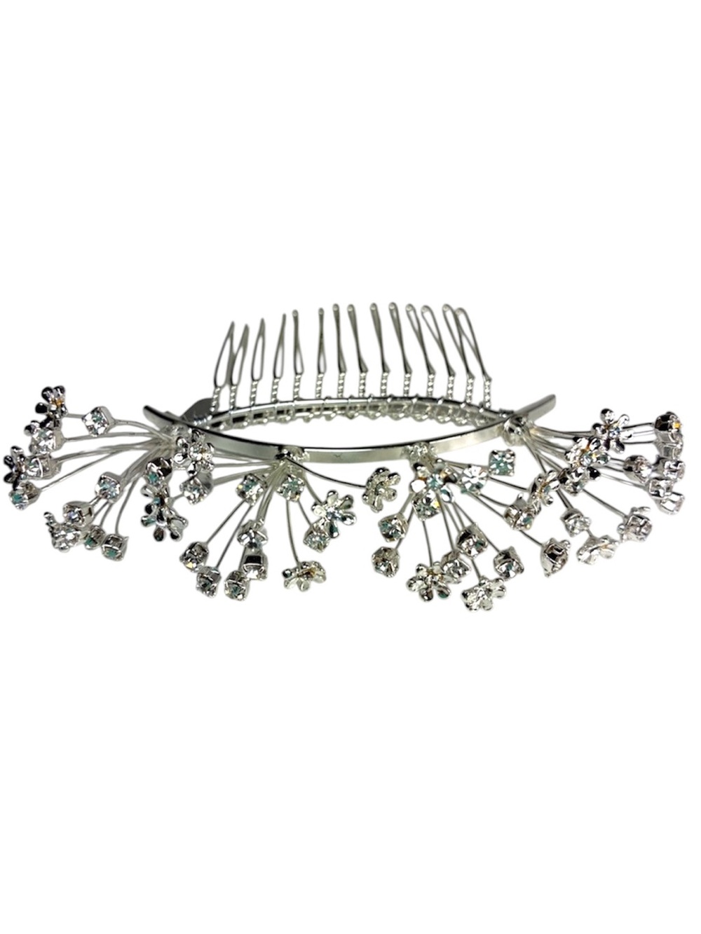 NWT Carolina Amato Silver Floral Crystal Hair Comb